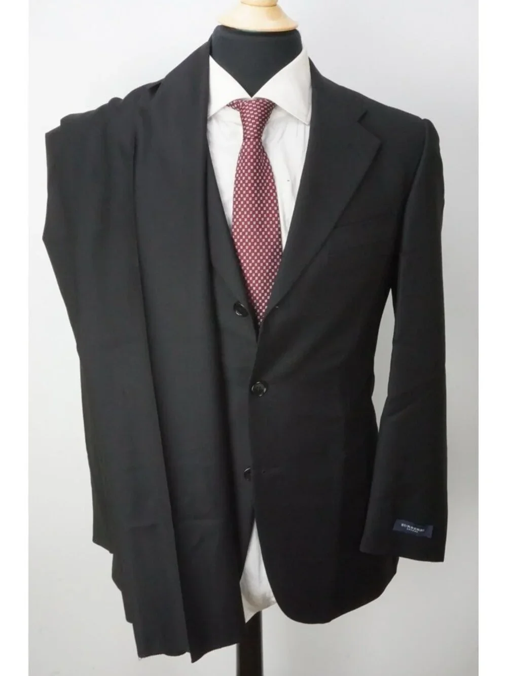 Burberry London Solid Black Wool 2 Pc Suit Jacket Pants Sz 36R BRAND NEW